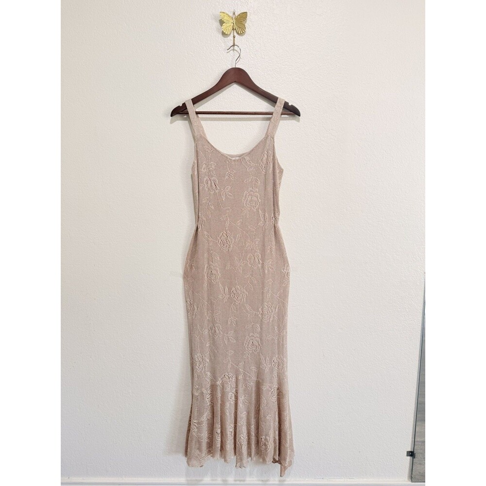 Vintage Spencer Alexis Gold Metallic Rose Lace Mermaid Midi Slip Dress Size S - Picture 2 of 10